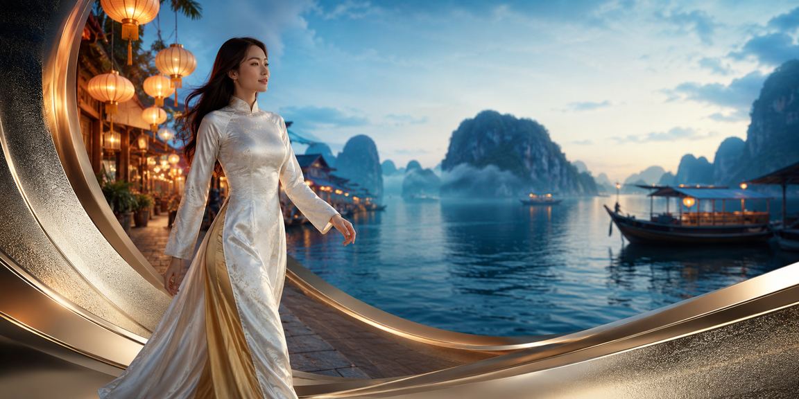 Vịnh Hạ Long minh họa giao dịch tài chính trực tuyến cho người dùng Việt